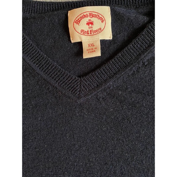 Brooks Brothers Red Fleece mens sweater size XXL v neck blue merino wool long sl - Picture 6 of 13
